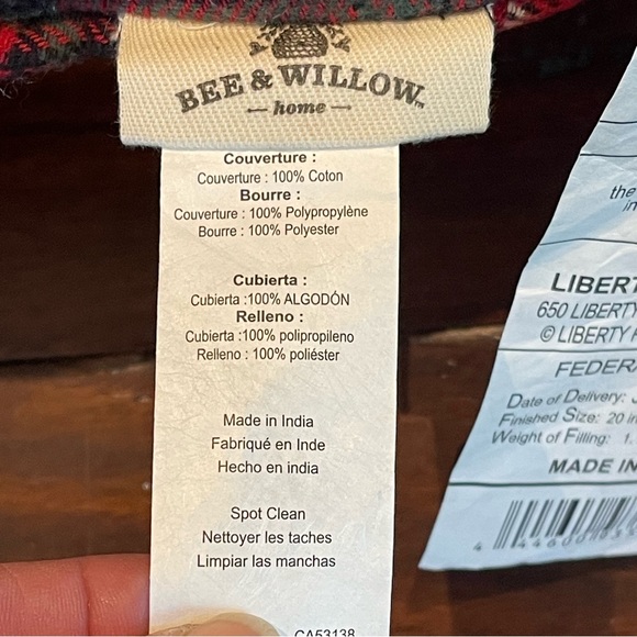 NWT Bee & Willow plaid flannel throw pillow 20” - Picture 5 of 8